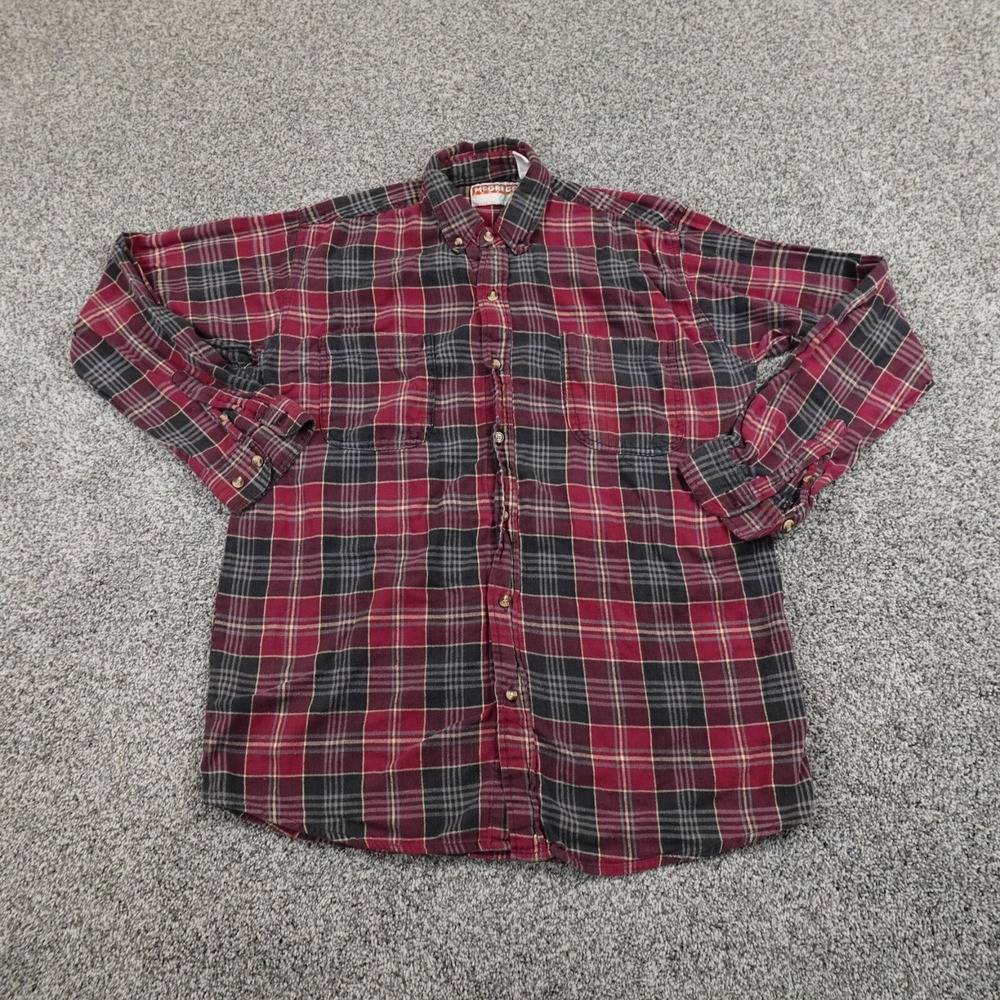 VINTAGE McGregor Shirt Mens LT Red Black Scotch Plaid Long Sleeve Button Up Work